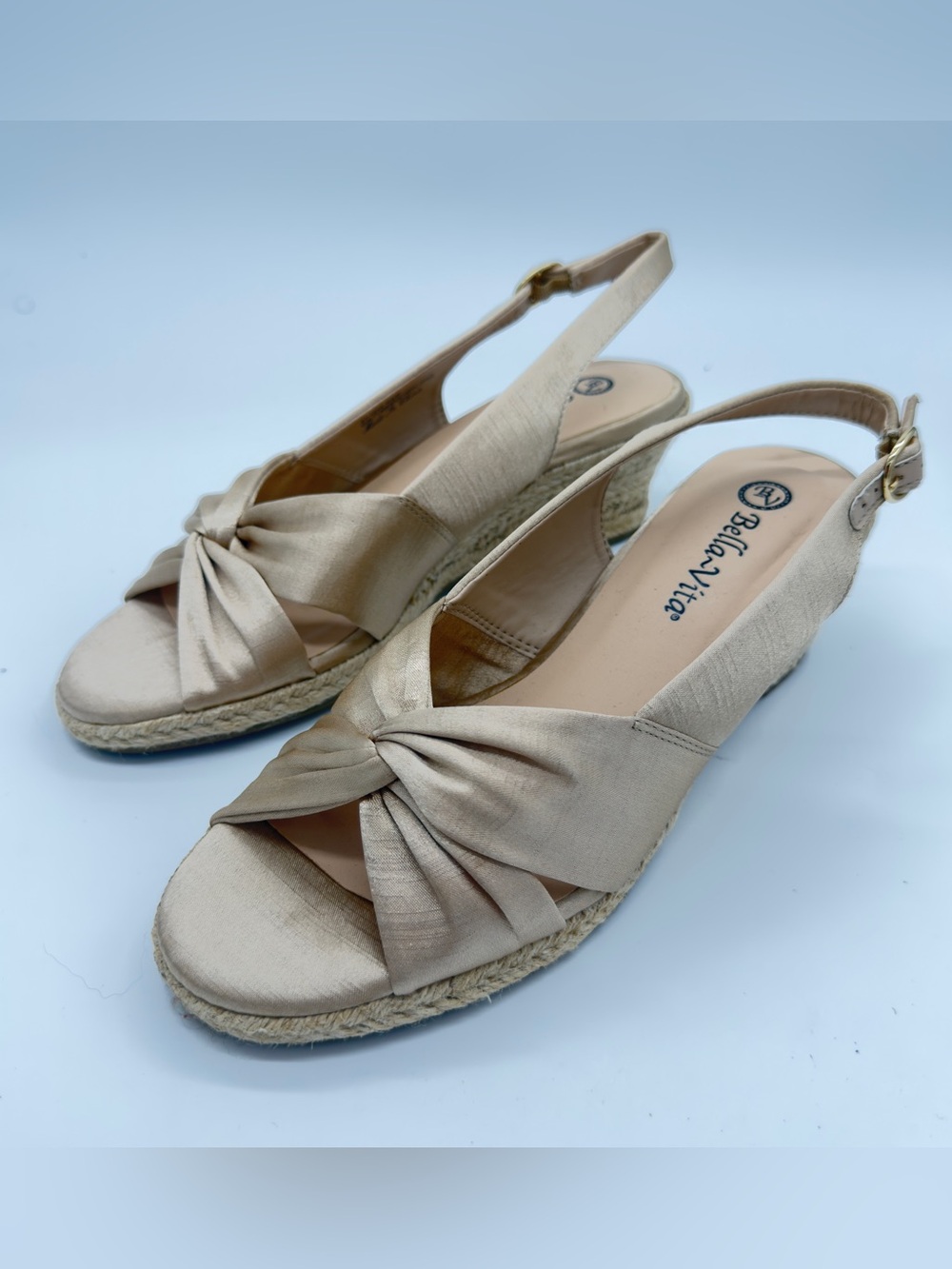 Bella Vita Beige Knot-Front Espadrille Wedge Slingback
